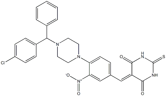 5-{4-{4-[(4-chlorophenyl)(phenyl)methyl]-1-piperazinyl}-3-nitrobenzylidene}-2-thioxodihydro-4,6(1H,5H)-pyrimidinedione 结构式