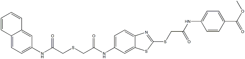 methyl 4-{[({6-[({[2-(2-naphthylamino)-2-oxoethyl]sulfanyl}acetyl)amino]-1,3-benzothiazol-2-yl}sulfanyl)acetyl]amino}benzoate 结构式