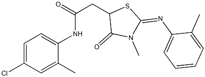 N-(4-chloro-2-methylphenyl)-2-{3-methyl-2-[(2-methylphenyl)imino]-4-oxo-1,3-thiazolidin-5-yl}acetamide 结构式