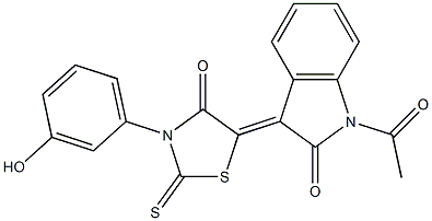 1-acetyl-3-[3-(3-hydroxyphenyl)-4-oxo-2-thioxo-1,3-thiazolidin-5-ylidene]-1,3-dihydro-2H-indol-2-one 结构式