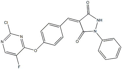 4-{4-[(2-chloro-5-fluoro-4-pyrimidinyl)oxy]benzylidene}-1-phenyl-3,5-pyrazolidinedione 结构式