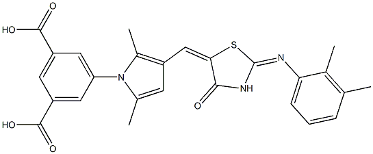 5-[3-({2-[(2,3-dimethylphenyl)imino]-4-oxo-1,3-thiazolidin-5-ylidene}methyl)-2,5-dimethyl-1H-pyrrol-1-yl]isophthalic acid 结构式