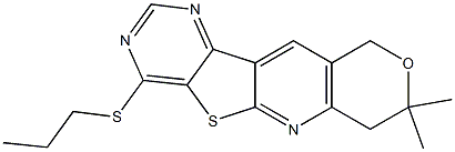 8,8-dimethyl-7,10-dihydro-8H-pyrano[3'',4'':5',6']pyrido[3',2':4,5]thieno[3,2-d]pyrimidin-4-yl propyl sulfide 结构式