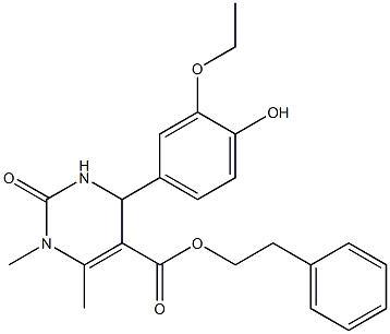 2-phenylethyl 4-(3-ethoxy-4-hydroxyphenyl)-1,6-dimethyl-2-oxo-1,2,3,4-tetrahydro-5-pyrimidinecarboxylate 结构式