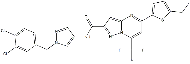 N-[1-(3,4-dichlorobenzyl)-1H-pyrazol-4-yl]-5-(5-ethyl-2-thienyl)-7-(trifluoromethyl)pyrazolo[1,5-a]pyrimidine-2-carboxamide 结构式
