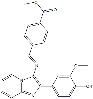 methyl 4-({[2-(4-hydroxy-3-methoxyphenyl)imidazo[1,2-a]pyridin-3-yl]imino}methyl)benzoate 结构式