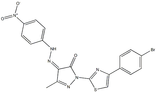 1-[4-(4-bromophenyl)-1,3-thiazol-2-yl]-3-methyl-1H-pyrazole-4,5-dione 4-[N-(4-nitrophenyl)hydrazone] 结构式