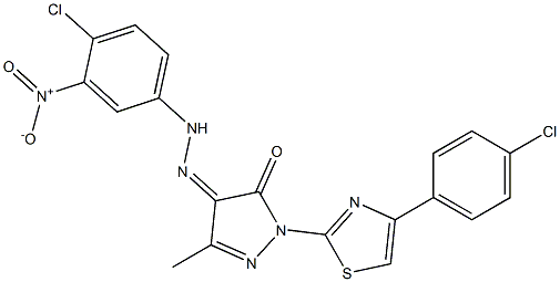 1-[4-(4-chlorophenyl)-1,3-thiazol-2-yl]-3-methyl-1H-pyrazole-4,5-dione 4-[N-(4-chloro-3-nitrophenyl)hydrazone] 结构式