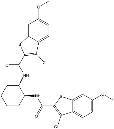 3-chloro-N-((1S,2S)-2-{[(3-chloro-6-methoxy-1-benzothiophen-2-yl)carbonyl]amino}cyclohexyl)-6-methoxy-1-benzothiophene-2-carboxamide 结构式