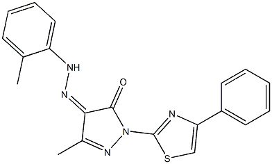 3-methyl-1-(4-phenyl-1,3-thiazol-2-yl)-1H-pyrazole-4,5-dione 4-[N-(2-methylphenyl)hydrazone] 结构式