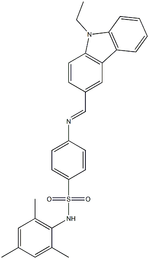 4-{[(E)-(9-ethyl-9H-carbazol-3-yl)methylidene]amino}-N-mesitylbenzenesulfonamide 结构式