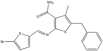 5-benzyl-2-{[(E)-(5-bromo-2-thienyl)methylidene]amino}-4-methyl-3-thiophenecarboxamide 结构式