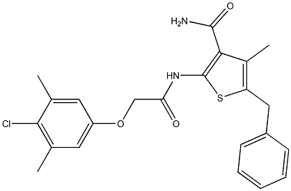 5-benzyl-2-{[2-(4-chloro-3,5-dimethylphenoxy)acetyl]amino}-4-methyl-3-thiophenecarboxamide 结构式