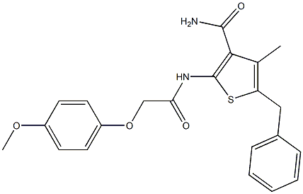 5-benzyl-2-{[2-(4-methoxyphenoxy)acetyl]amino}-4-methyl-3-thiophenecarboxamide 结构式