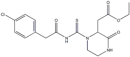 ethyl 2-[1-({[2-(4-chlorophenyl)acetyl]amino}carbothioyl)-3-oxo-2-piperazinyl]acetate 结构式