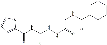 N-[(2-{2-[(cyclohexylcarbonyl)amino]acetyl}hydrazino)carbothioyl]-2-thiophenecarboxamide 结构式