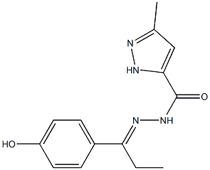 N'-[(E)-1-(4-hydroxyphenyl)propylidene]-3-methyl-1H-pyrazole-5-carbohydrazide 结构式