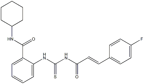 N-cyclohexyl-2-[({[(E)-3-(4-fluorophenyl)-2-propenoyl]amino}carbothioyl)amino]benzamide 结构式