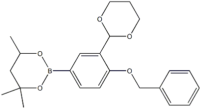 2-[4-Benzyloxy-3-(1,3-dioxan-2-yl)phenyl]-4,4,6-trimethyl-1,3,2-dioxaborinane 结构式