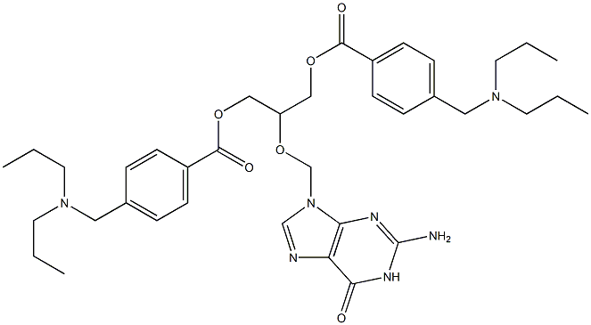 Bis[4-[(dipropylamino)methyl]benzoic acid]2-[[[(2-amino-1,6-dihydro-6-oxo-9H-purin)-9-yl]methyl]oxy]-1,3-propanediyl ester 结构式