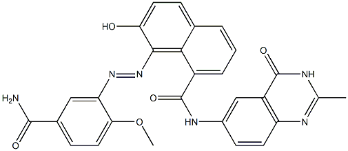 1-[(2-Methoxy-5-carbamoylphenyl)azo]-N-[(2-methyl-3,4-dihydro-4-oxoquinazolin)-6-yl]-2-hydroxynaphthalene-8-carboxamide 结构式