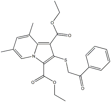 2-(2-Phenyl-2-oxoethylthio)-6,8-dimethylindolizine-1,3-dicarboxylic acid diethyl ester 结构式