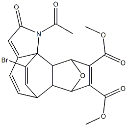 1-Acetyl-12-bromo-2,6,6a,7,10,10a-hexahydro-2-oxo-1H-7,10-epoxy-6,10b-ethenobenzo[6,7]cyclohepta[1,2-b]pyrrole-8,9-dicarboxylic acid dimethyl ester 结构式