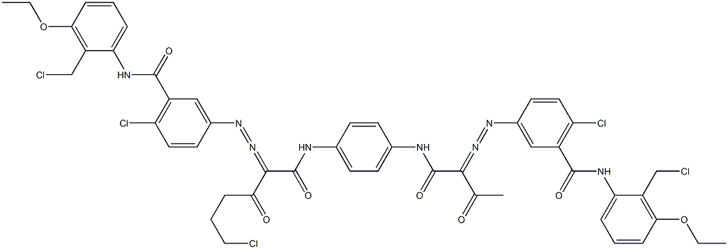 3,3'-[2-(2-Chloroethyl)-1,4-phenylenebis[iminocarbonyl(acetylmethylene)azo]]bis[N-[2-(chloromethyl)-3-ethoxyphenyl]-6-chlorobenzamide] 结构式