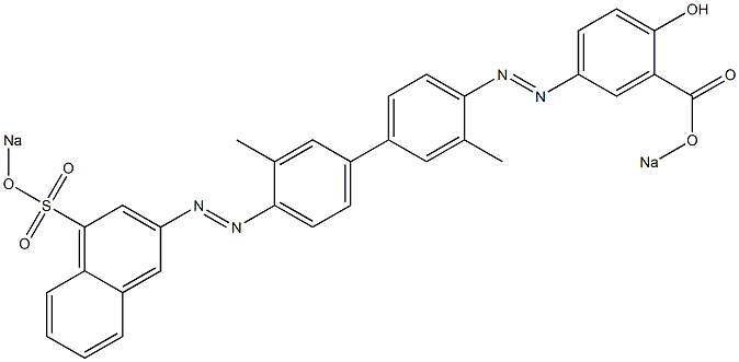 4-[[4-Hydroxy-3-(sodiooxycarbonyl)phenyl]azo]-4'-[[4-(sodiosulfo)-2-naphtyl]azo]-3,3'-dimethyl-1,1'-biphenyl 结构式