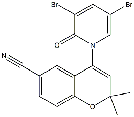 2,2-Dimethyl-6-cyano-4-[(3-bromo-5-bromo-1,2-dihydro-2-oxopyridin)-1-yl]-2H-1-benzopyran 结构式