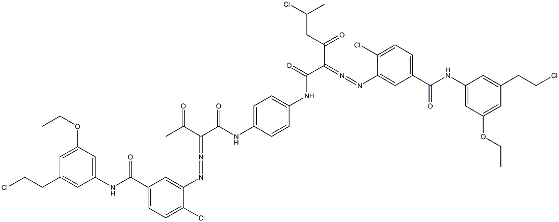 3,3'-[2-(1-Chloroethyl)-1,4-phenylenebis[iminocarbonyl(acetylmethylene)azo]]bis[N-[3-(2-chloroethyl)-5-ethoxyphenyl]-4-chlorobenzamide] 结构式