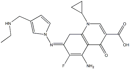 1-Cyclopropyl-1,4-dihydro-4-oxo-5-amino-6-fluoro-7-[3-[(ethylamino)methyl]pyrrolizino]quinoline-3-carboxylic acid 结构式