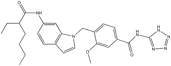 4-[6-(2-Ethylhexanoylamino)-1H-indol-1-ylmethyl]-3-methoxy-N-(1H-tetrazol-5-yl)benzamide 结构式