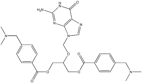 Bis[4-[(dimethylamino)methyl]benzoic acid]2-[[[(2-amino-1,6-dihydro-6-oxo-9H-purin)-9-yl]methyl]oxy]-1,3-propanediyl ester 结构式