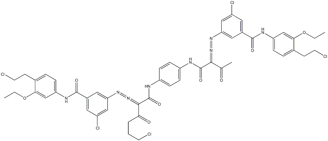 3,3'-[2-(2-Chloroethyl)-1,4-phenylenebis[iminocarbonyl(acetylmethylene)azo]]bis[N-[4-(2-chloroethyl)-3-ethoxyphenyl]-5-chlorobenzamide] 结构式