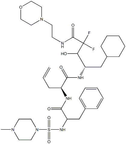 (4S)-4-[[(2S)-2-[2-(4-Methyl-1-piperazinylsulfonyl)amino-3-phenylpropanoylamino]-4-pentenoyl]amino]-5-cyclohexyl-2,2-difluoro-3-hydroxy-N-(2-morpholinoethyl)pentanamide 结构式