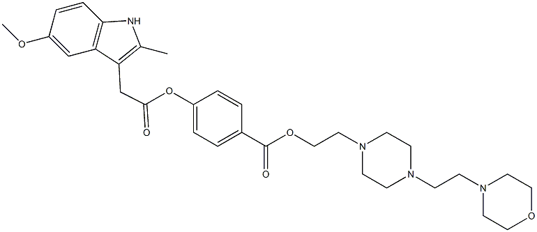 5-Methoxy-2-methyl-1H-indole-3-acetic acid 4-[[2-[4-[2-(4-morpholinyl)ethyl]-1-piperazinyl]ethoxy]carbonyl]phenyl ester 结构式