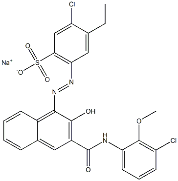 3-Chloro-4-ethyl-6-[[3-[[(3-chloro-2-methoxyphenyl)amino]carbonyl]-2-hydroxy-1-naphtyl]azo]benzenesulfonic acid sodium salt 结构式