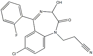 7-Chloro-5-(o-fluorophenyl)-2,3-dihydro-3-hydroxy-2-oxo-1H-1,4-benzodiazepine-1-propanenitrile 结构式