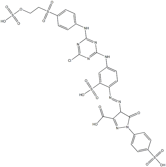 4-[[4-[[4-Chloro-6-[4-[[2-(sulfooxy)ethyl]sulfonyl]anilino]-1,3,5-triazin-2-yl]amino]-2-sulfophenyl]azo]-4,5-dihydro-5-oxo-1-(4-sulfophenyl)-1H-pyrazole-3-carboxylic acid 结构式