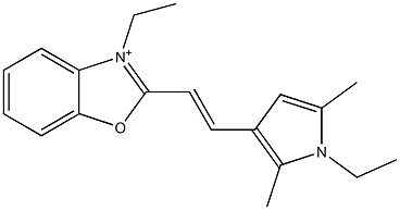 3-Ethyl-2-[2-(1-ethyl-2,5-dimethyl-1H-pyrrol-3-yl)ethenyl]benzoxazol-3-ium 结构式