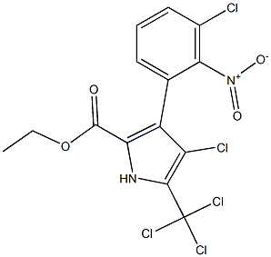 4-Chloro-3-(3-chloro-2-nitrophenyl)-5-(trichloromethyl)-1H-pyrrole-2-carboxylic acid ethyl ester 结构式