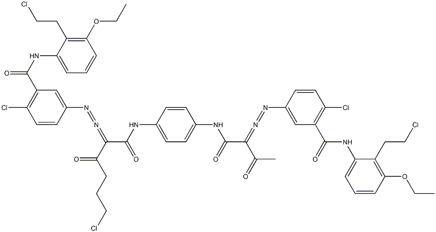 3,3'-[2-(2-Chloroethyl)-1,4-phenylenebis[iminocarbonyl(acetylmethylene)azo]]bis[N-[2-(2-chloroethyl)-3-ethoxyphenyl]-6-chlorobenzamide] 结构式