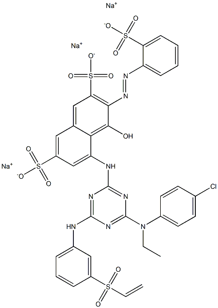 5-[4-(4-Chloro-N-ethylanilino)-6-[3-(vinylsulfonyl)anilino]-1,3,5-triazin-2-ylamino]-4-hydroxy-3-(2-sulfophenylazo)-2,7-naphthalenedisulfonic acid trisodium salt 结构式