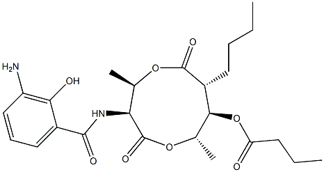 Butanoic acid (3S,4R,7R,8R,9S)-3-[(3-amino-2-hydroxybenzoyl)amino]-4,9-dimethyl-2,6-dioxo-7-butyl-1,5-dioxonan-8-yl ester 结构式