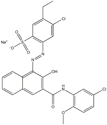 4-Chloro-3-ethyl-6-[[3-[[(3-chloro-6-methoxyphenyl)amino]carbonyl]-2-hydroxy-1-naphtyl]azo]benzenesulfonic acid sodium salt 结构式