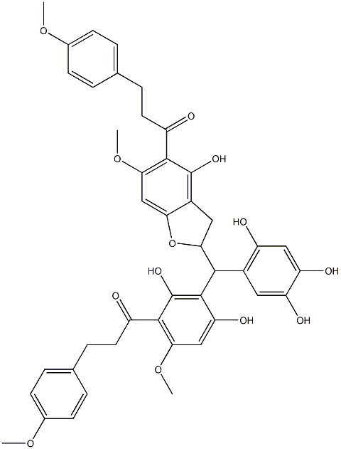 3-(4-Methoxyphenyl)-1-[2,4-dihydroxy-6-methoxy-3-[(3,4,6-trihydroxyphenyl)[[2,3-dihydro-4-hydroxy-6-methoxy-5-[1-oxo-3-(4-methoxyphenyl)propyl]benzofuran]-2-yl]methyl]phenyl]-1-propanone 结构式