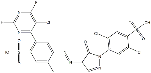 4-[4-[[5-(5-Chloro-2,6-difluoro-4-pyrimidinyl)-4-sulfo-2-methylphenyl]azo]-5-oxo-2-pyrazolin-1-yl]-2,5-dichlorobenzenesulfonic acid 结构式