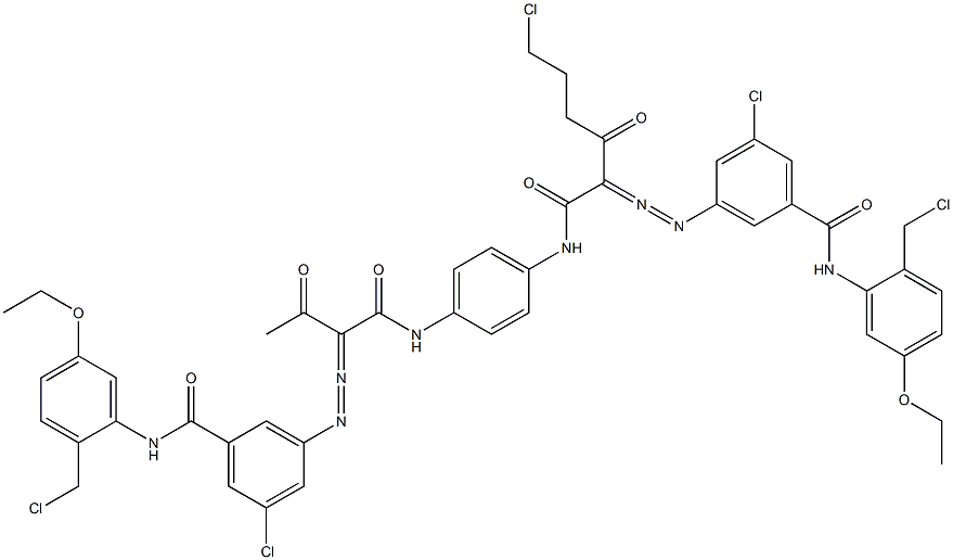 3,3'-[2-(2-Chloroethyl)-1,4-phenylenebis[iminocarbonyl(acetylmethylene)azo]]bis[N-[2-(chloromethyl)-5-ethoxyphenyl]-5-chlorobenzamide] 结构式