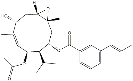 (1R,3S,4R,5S,6E,8R,10S)-1,7-Dimethyl-4-isopropyl-11-oxabicyclo[8.1.0]undec-6-ene-3,5,8-triol 3-trans-cinnamate 5-acetate 结构式